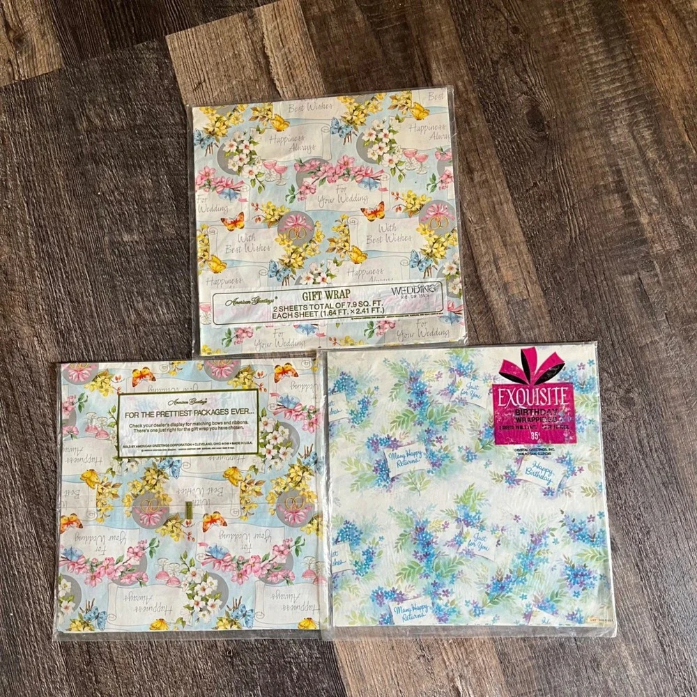 American Greetings Gift Wrap Wedding‎ Birthday Floral 6 Sheets Total